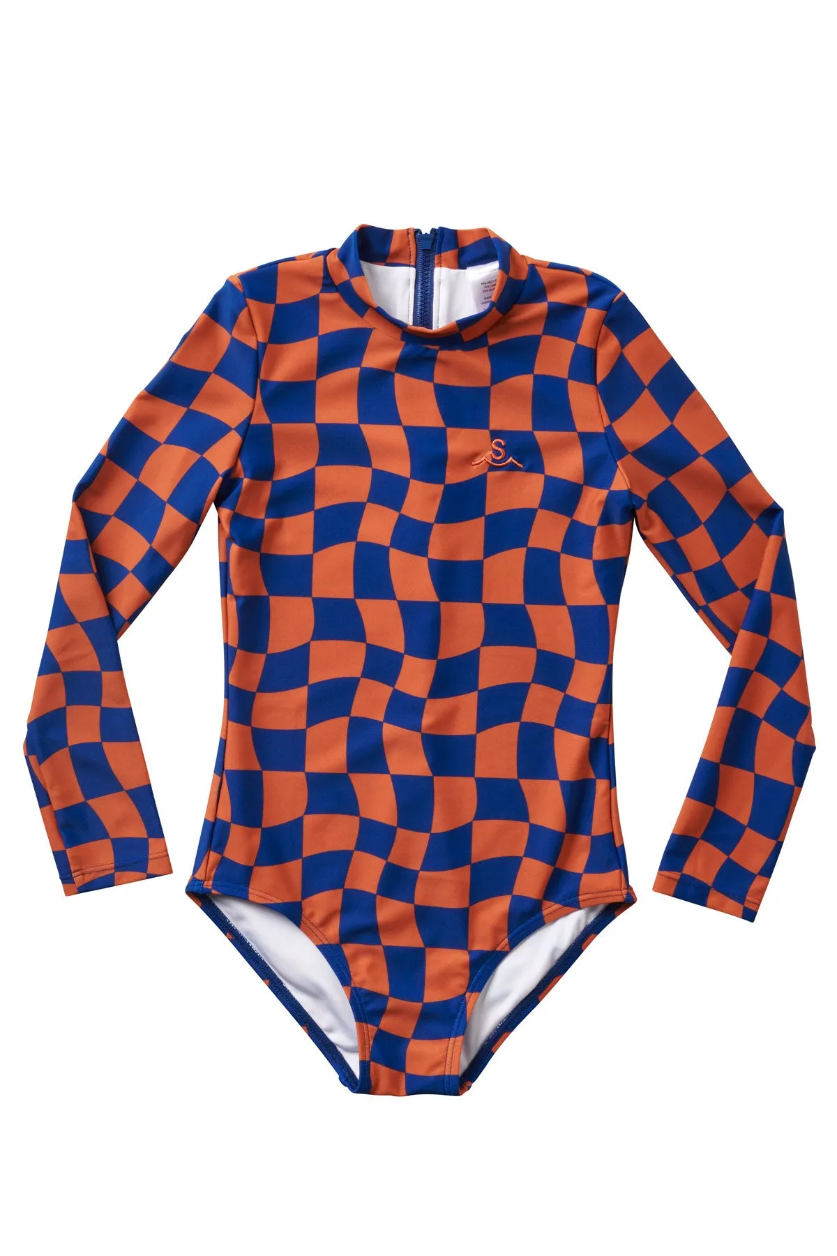 Wavy Checks / Long Sleeve One Piece Swimsuit / Navy intelligent 2025 - Long Sleeve