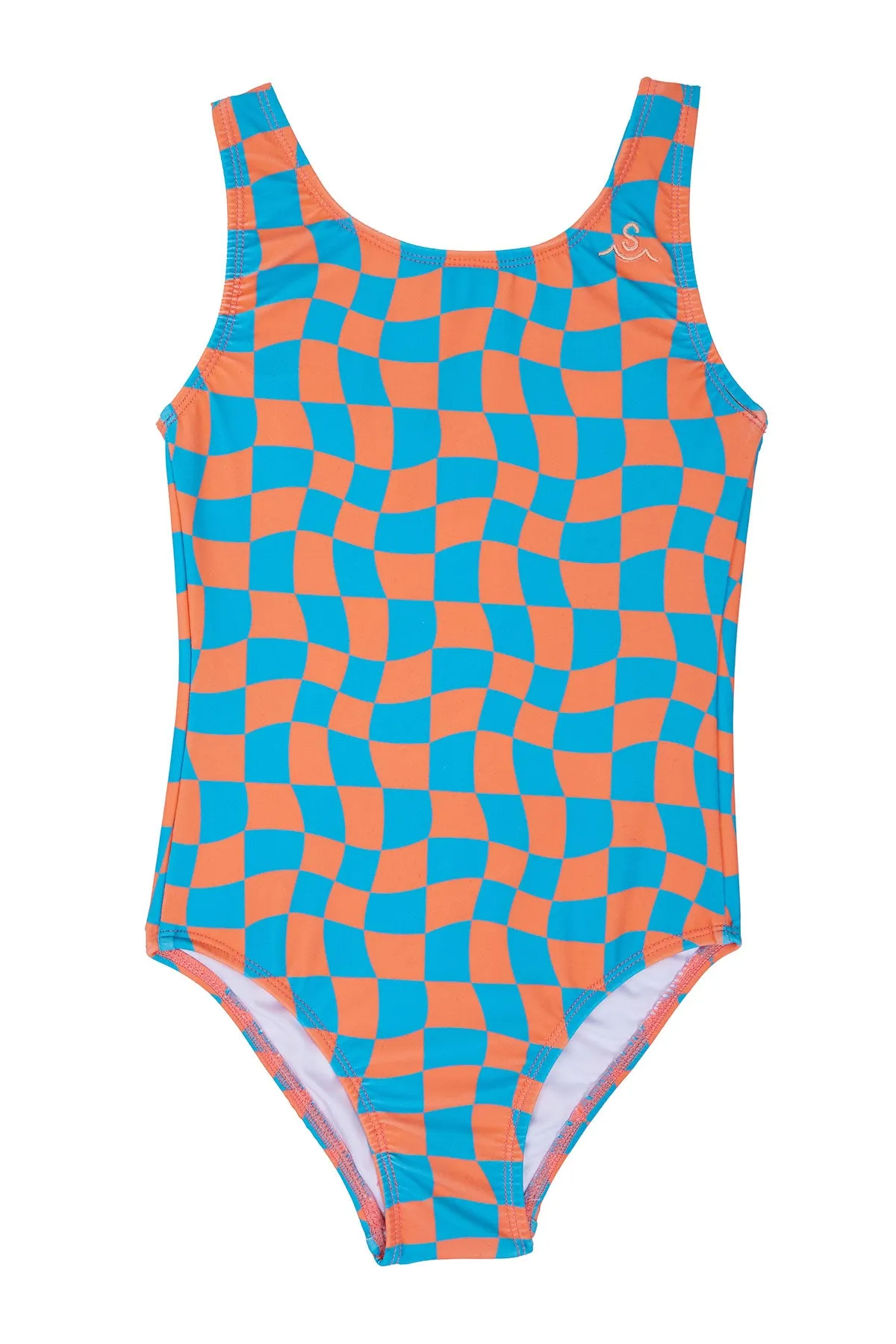 light Wavy Checks Swimsuit / Coral - One Pieces